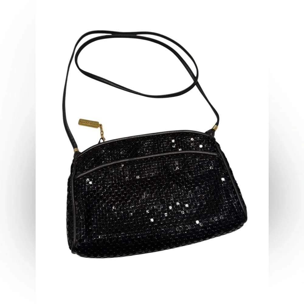 Whiting & Davis Black Mesh Sequin Shoulder Bag VTG. Purse Formal Party Crossbody